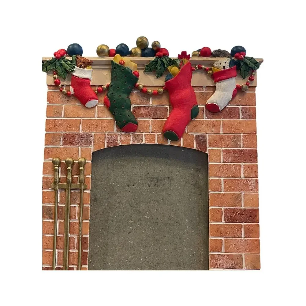 Sleeping Dog In Front Of Fireplace Holiday Christmas Photo Frame